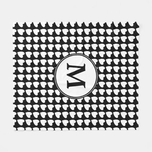 Monogram modern zwart-wit hartpatroon fleece deken (Voorkant (Horizontaal))