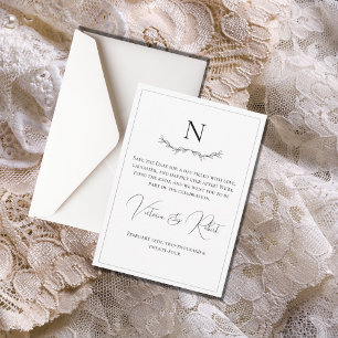 Monogram Modern Zwart-wit Save The Date