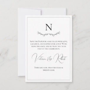 Monogram Modern Zwart-wit Save The Date