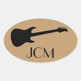 Monogram Modern Zwarte Elektrische Gitaar, Kameelb Ovale Sticker
