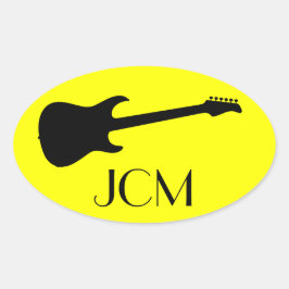 Monogram Modern Zwarte Elektrische Gitaar op Geel Ovale Sticker