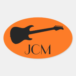 Monogram Modern Zwarte Elektrische Gitaar op Oranj Ovale Sticker