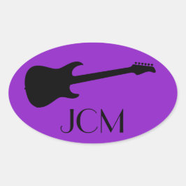 Monogram Modern Zwarte Elektrische Gitaar op Paars Ovale Sticker