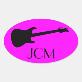 Monogram Modern Zwarte Elektrische Gitaar op Roze Ovale Sticker