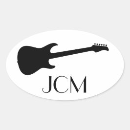 Monogram Modern Zwarte Elektrische Gitaar op Wit Ovale Sticker