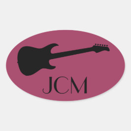 Monogram Modern Zwarte Elektrische Gitaar Sangria  Ovale Sticker
