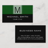 Monogram Modern Zwarte & Groene Achtergrond Visitekaartje (Voorkant / Achterkant)