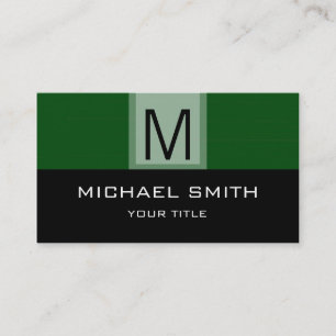 Monogram Modern Zwarte & Groene Achtergrond Visitekaartje
