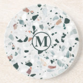 Monogram Moderne Abstract Terrazzo Patroon Zandsteen Onderzetter (Voorkant)