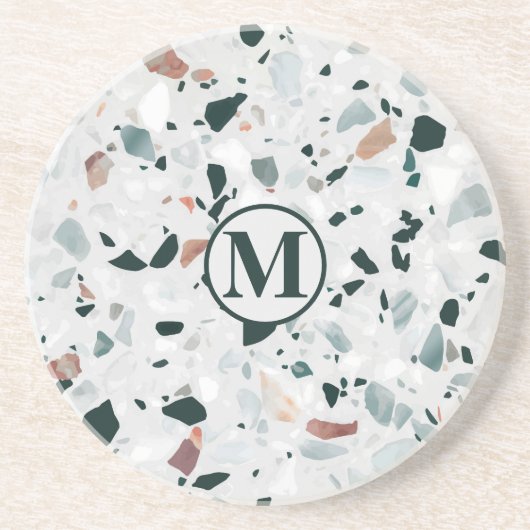 Monogram Moderne Abstract Terrazzo Patroon Zandsteen Onderzetter (Voorkant)