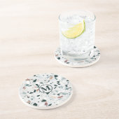 Monogram Moderne Abstract Terrazzo Patroon Zandsteen Onderzetter (Zijkant)