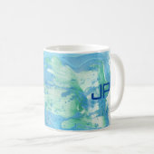 Monogram Moderne Abstracte Art Blue Sjabloon Koffiemok (Voorkant rechts)
