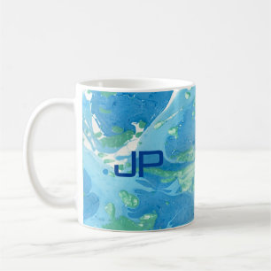 Monogram Moderne Abstracte Art Blue Sjabloon Koffiemok