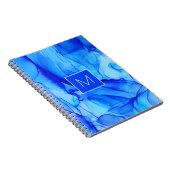 Monogram Moderne Abstracte Blauwe Inktwassing Notitieboek (Rechterzijde)