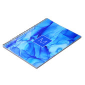 Monogram Moderne Abstracte Blauwe Inktwassing Notitieboek (Linkerzijde)