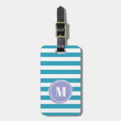 Monogram moderne Aqua Blue Stripes Bagagelabel (Voorkant verticaal)