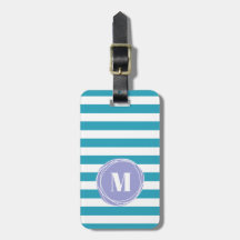 Monogram moderne Aqua Blue Stripes