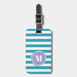 Monogram moderne Aqua Blue Stripes Bagagelabel