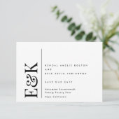 Monogram Moderne bewerkbare QR Code Foto Zwart Wit Save The Date (Staand voorkant)