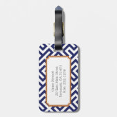 Monogram moderne blauwe abstracte geometrische pat bagagelabel (Achterkant verticaal)