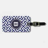 Monogram moderne blauwe abstracte geometrische pat bagagelabel (Voorkant horizontaal)