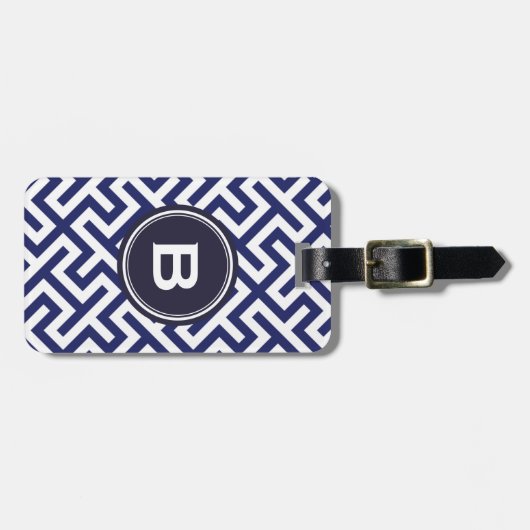 Monogram moderne blauwe abstracte geometrische pat bagagelabel (Voorkant horizontaal)