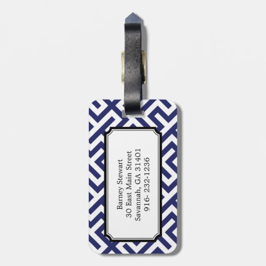 Monogram moderne blauwe abstracte geometrische pat bagagelabel (Achterkant verticaal)