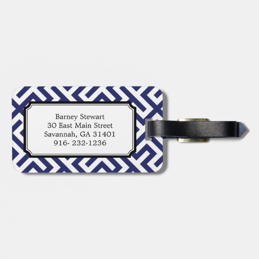 Monogram moderne blauwe abstracte geometrische pat bagagelabel (Achterkant horizontaal)