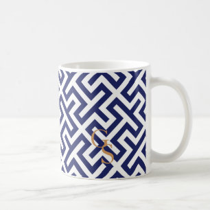 Monogram moderne blauwe abstracte geometrische pat koffiemok