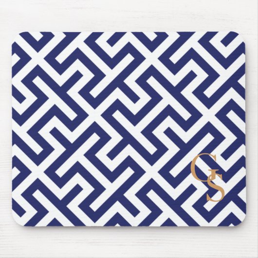 Monogram moderne blauwe abstracte geometrische pat muismat (Voorkant)