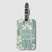 Monogram Moderne Blauwe Bloemen Bagagelabel (Voorkant (verticaal))