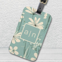 Monogram Moderne Blauwe Bloemen Bagagelabel