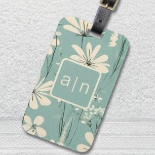 Monogram Moderne Blauwe Bloemen Bagagelabel