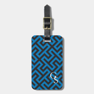 Monogram moderne blauwe griekige belangrijke geome bagagelabel