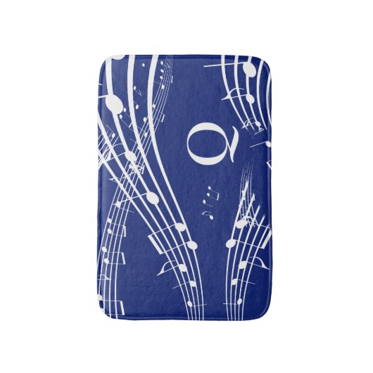 Monogram moderne blauwe Muzieknoten Badmat (Voorkant Verticaal)