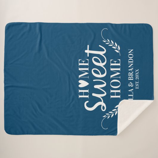 Monogram Moderne Blauwe Pas getrouwd Vastgestelde  Sherpa Deken (Voorkant (horizontaal))