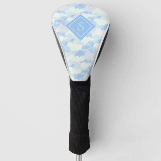 Monogram moderne blauwe regenwolken golfheadcover (Voorkant)