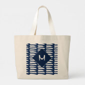 Monogram moderne blauwe witte strepen grote tote bag (Achterkant)
