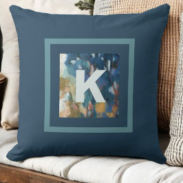 Monogram moderne boerderij blauw blauwgroen waterv kussen