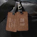 Monogram Moderne Bruine Faux Lederen Textuur Bagagelabel<br><div class="desc">Monogram Modern Bruin Faux Leather Texture Print Bagagelabel</div>