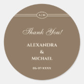 Monogram Moderne Cream Taupe bruiloft Dank u Ronde Sticker (Voorkant)