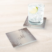 Monogram moderne crèmekleurige glitter glazen onderzetter (Schuin)