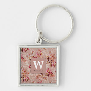 Monogram moderne Cute floral voor haar roze Sleutelhanger