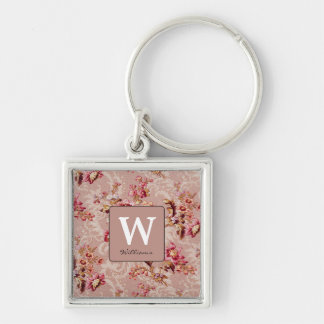 Monogram moderne  Cute floral voor haar roze Sleutelhanger