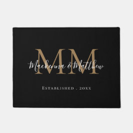 Monogram moderne Elegant Black Gold Pas getrouwd N Deurmat