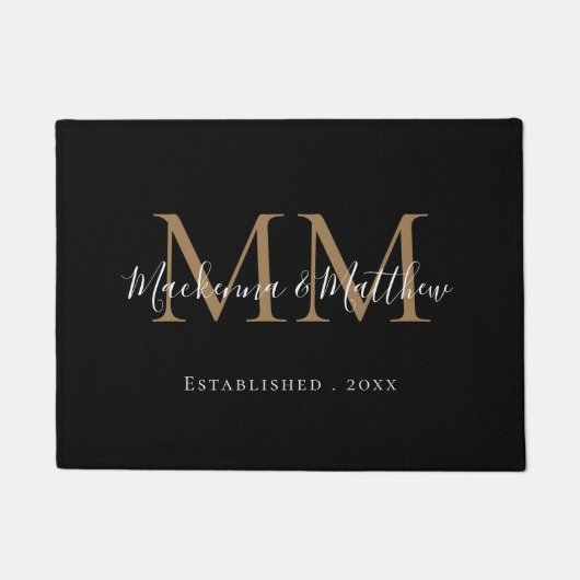 Monogram moderne Elegant Black Gold Pas getrouwd N Deurmat (Voorkant)