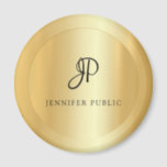 Monogram moderne Elegant Faux Gold Sjabloon Magneet<br><div class="desc">Moderne Elegant Faux Gold Sjabloon Monogram Round Magnet.</div>