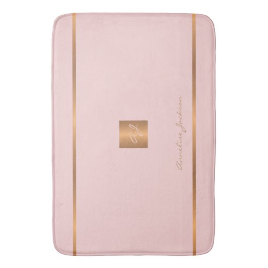 Monogram moderne elegante glitter roze en goud badmat (Voorkant Verticaal)