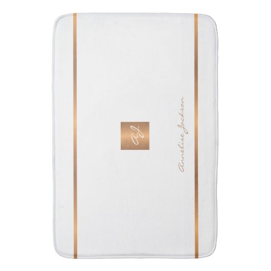 Monogram moderne elegante glitter wit en goud badmat (Voorkant Verticaal)
