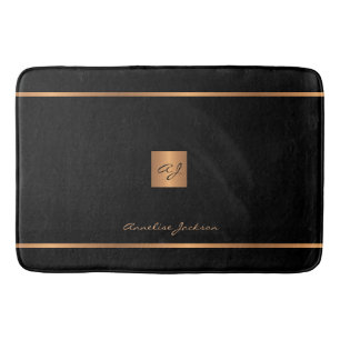 Monogram moderne elegante glitter zwart en goud badmat